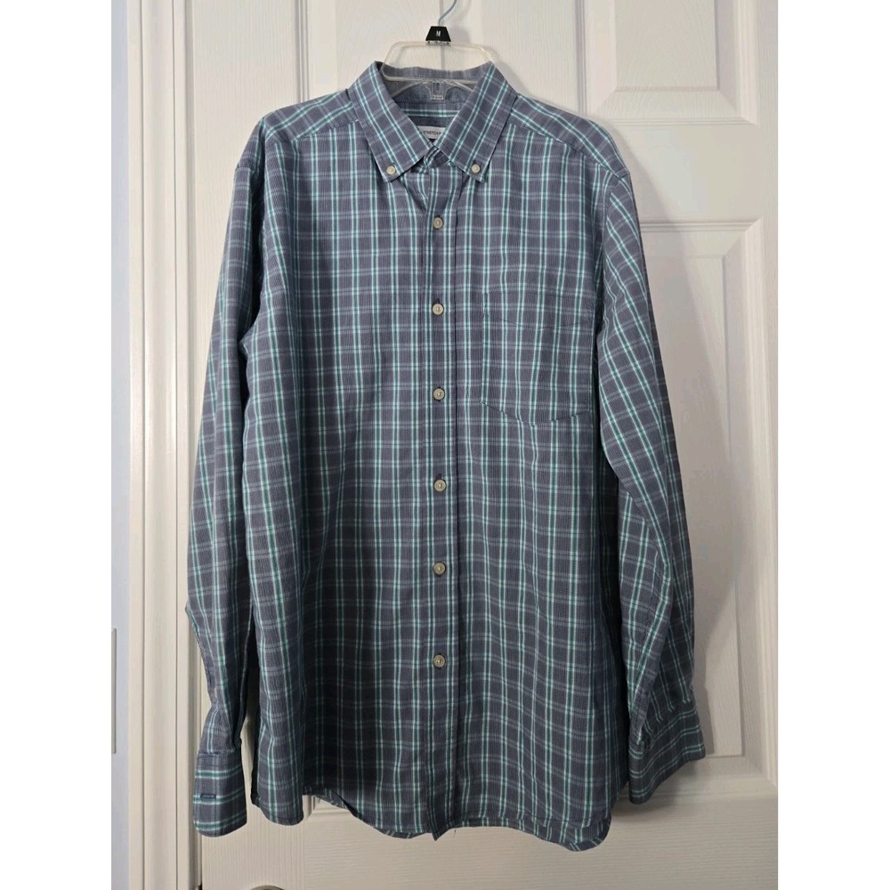 Saddlebred Plaid  Shirt, Blue Grey,Button Down Shirt Men's Size Medium